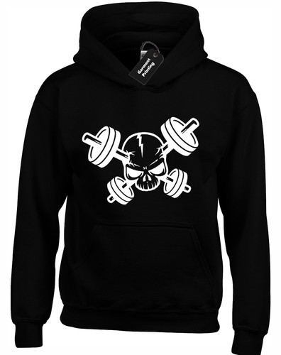 Crossed barbell skull hoody - barbell,